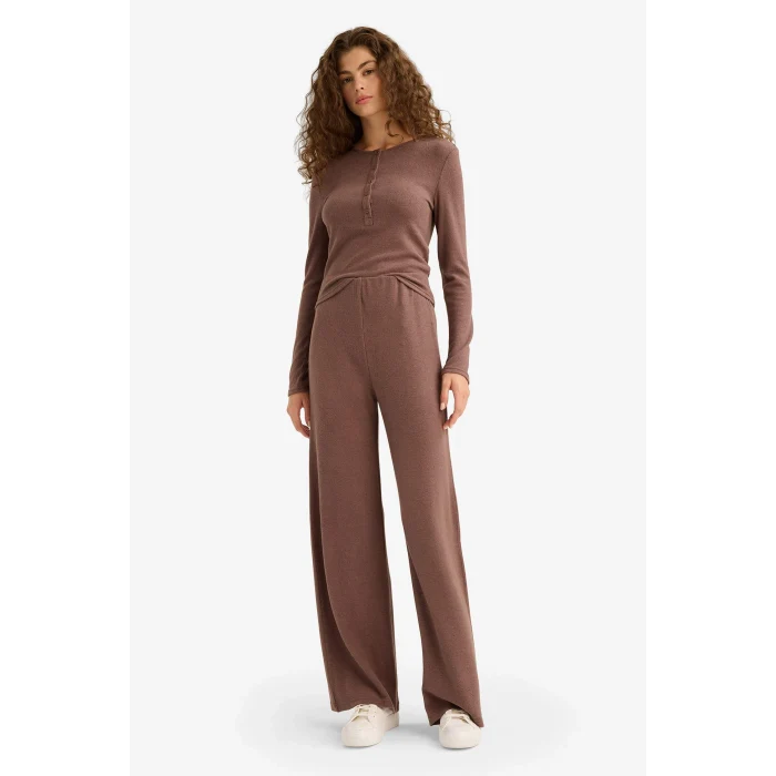 Defacto F1879AXBN258 Kahve Fitted Düğmeli Yaka Uzun Kollu Tişört