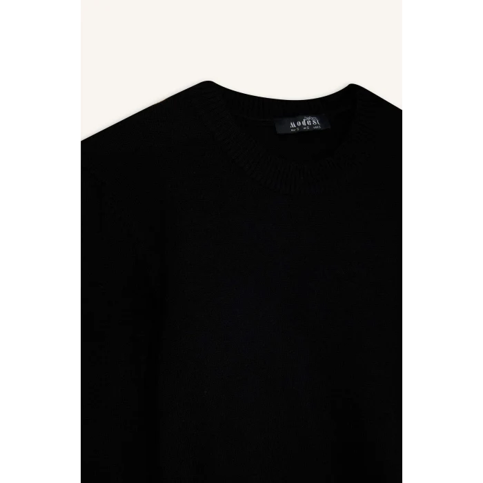 Defacto H3431AZBK27 Siyah Regular Fit Bisiklet Yaka Yırtmaçlı Basic Düz Triko Kazak Tunik