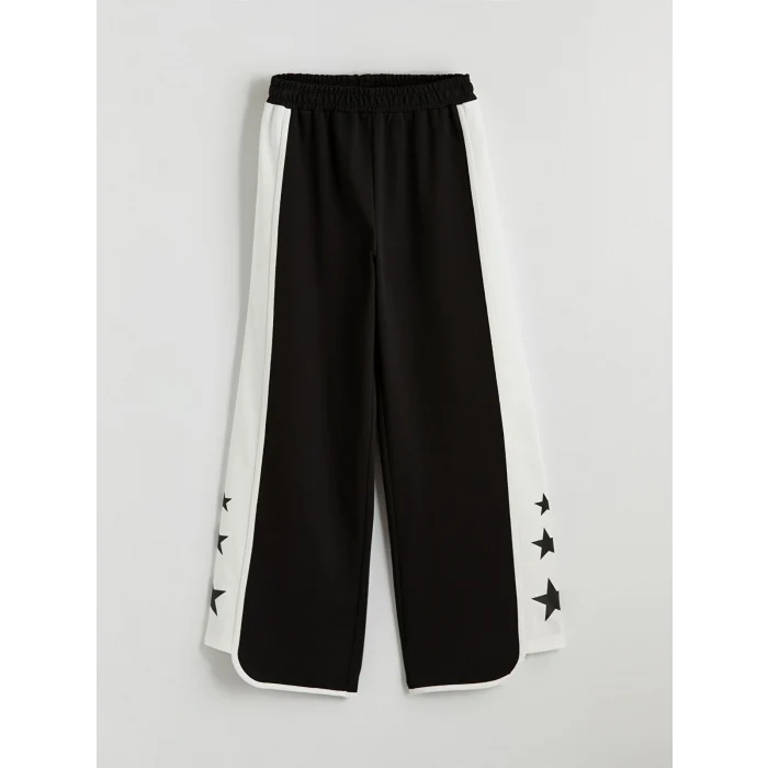 LCW Kids Siyah Geniş Paça Yıldız Baskılı Kız Çocuk Eşofman Altı