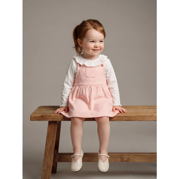 LCW baby Pembe Çiçekli Kız Bebek Salopet Elbise ve Tişört