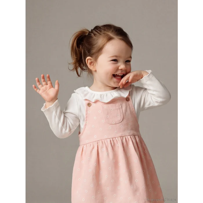 LCW baby Pembe Çiçekli Kız Bebek Salopet Elbise ve Tişört