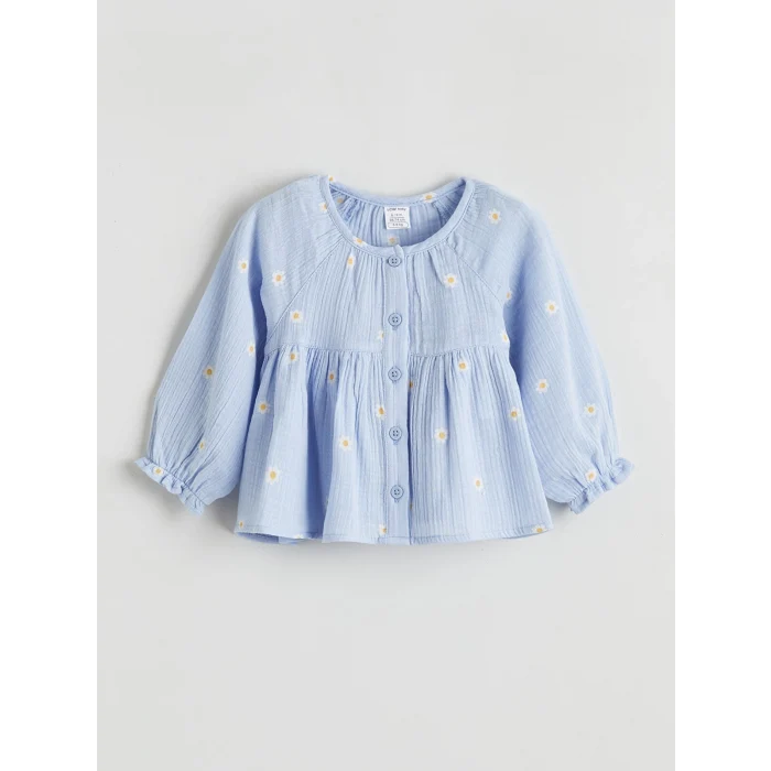 LCW baby Mavi Çiçekli Kız Bebek Gömlek ve Pantolon