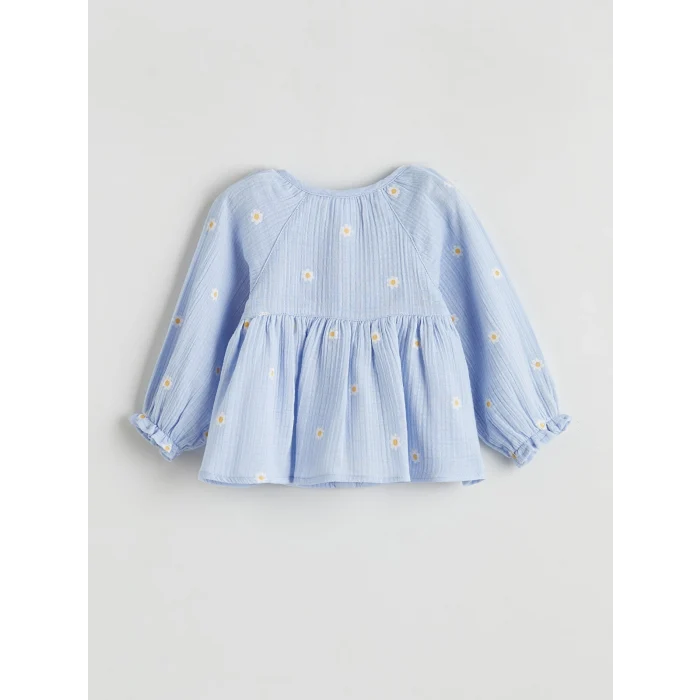 LCW baby Mavi Çiçekli Kız Bebek Gömlek ve Pantolon