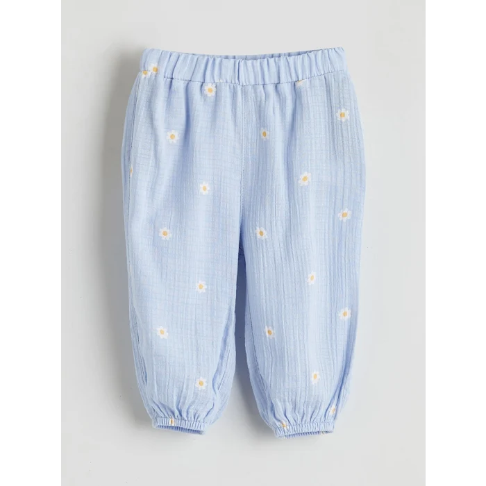 LCW baby Mavi Çiçekli Kız Bebek Gömlek ve Pantolon