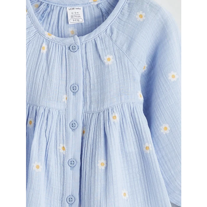 LCW baby Mavi Çiçekli Kız Bebek Gömlek ve Pantolon