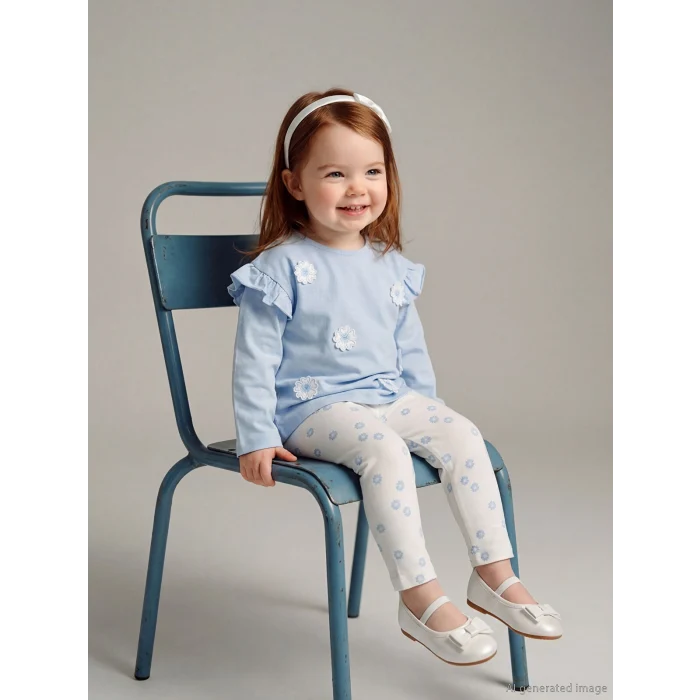 LCW baby Mavi Çiçek Nakışlı Kız Bebek Bluz ve Tayt