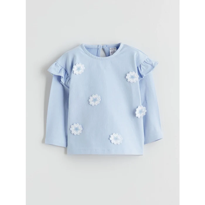 LCW baby Mavi Çiçek Nakışlı Kız Bebek Bluz ve Tayt