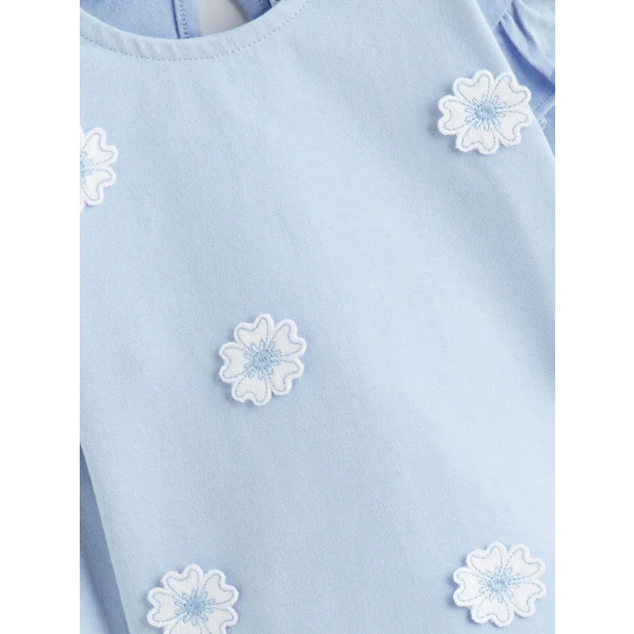LCW baby Mavi Çiçek Nakışlı Kız Bebek Bluz ve Tayt
