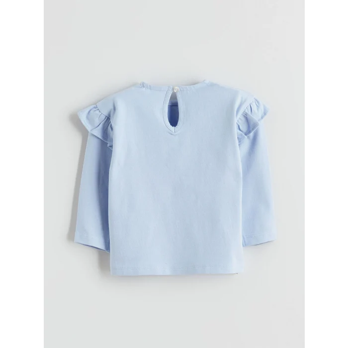 LCW baby Mavi Çiçek Nakışlı Kız Bebek Bluz ve Tayt