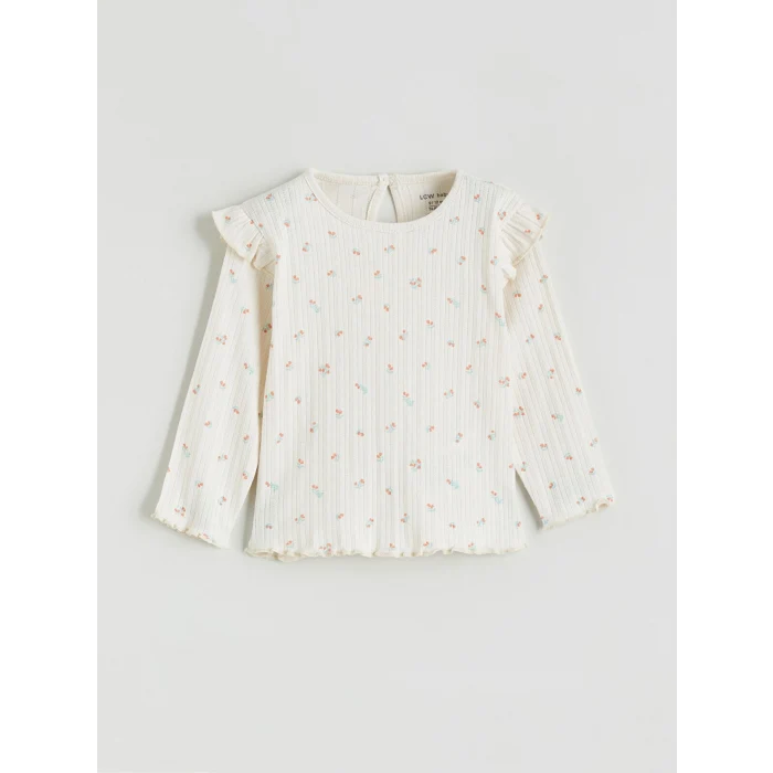 LCW baby Ekru Çiçekli Kız Bebek Tişört ve Tayt