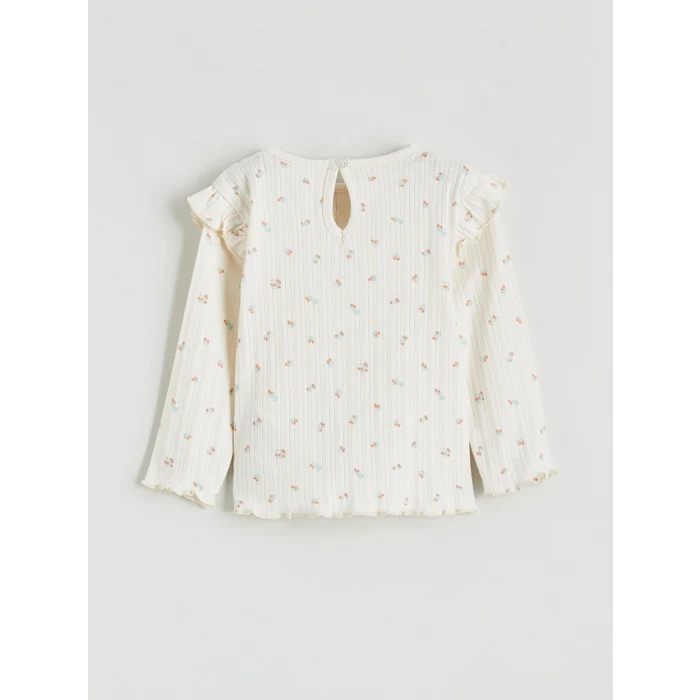 LCW baby Ekru Çiçekli Kız Bebek Tişört ve Tayt