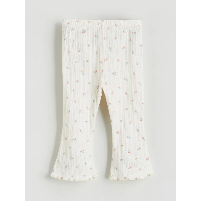 LCW baby Ekru Çiçekli Kız Bebek Tişört ve Tayt