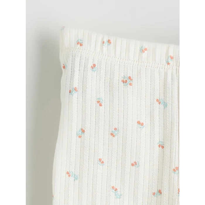 LCW baby Ekru Çiçekli Kız Bebek Tişört ve Tayt