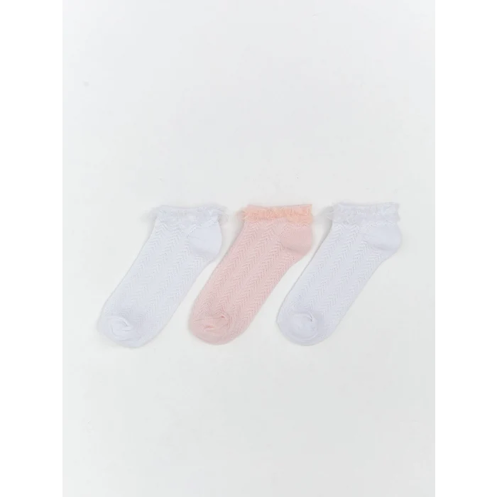 LCW Kids Ekru Dantel Detaylı Kız Çocuk Patik Çorap 3lü