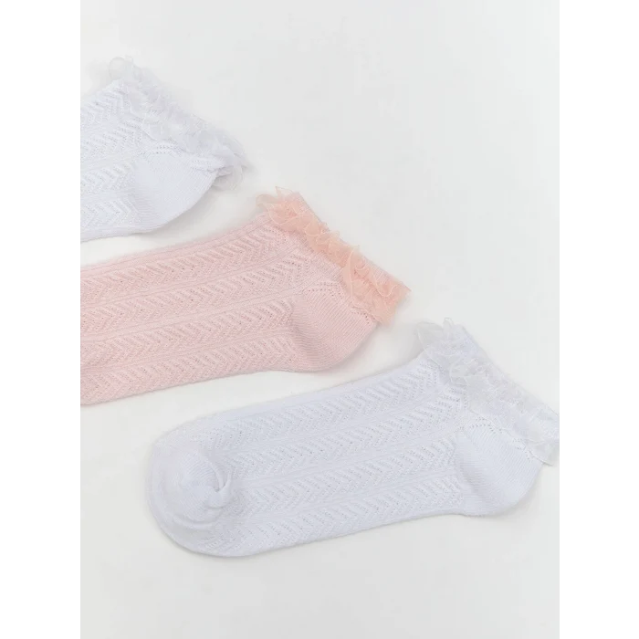 LCW Kids Ekru Dantel Detaylı Kız Çocuk Patik Çorap 3lü