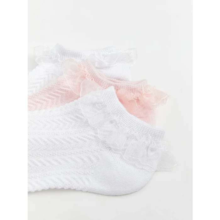 LCW Kids Ekru Dantel Detaylı Kız Çocuk Patik Çorap 3lü