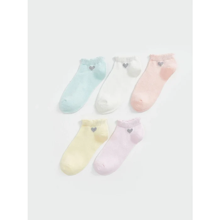 LCW Kids Turkuaz Desenli Kız Çocuk Patik Çorap 5li