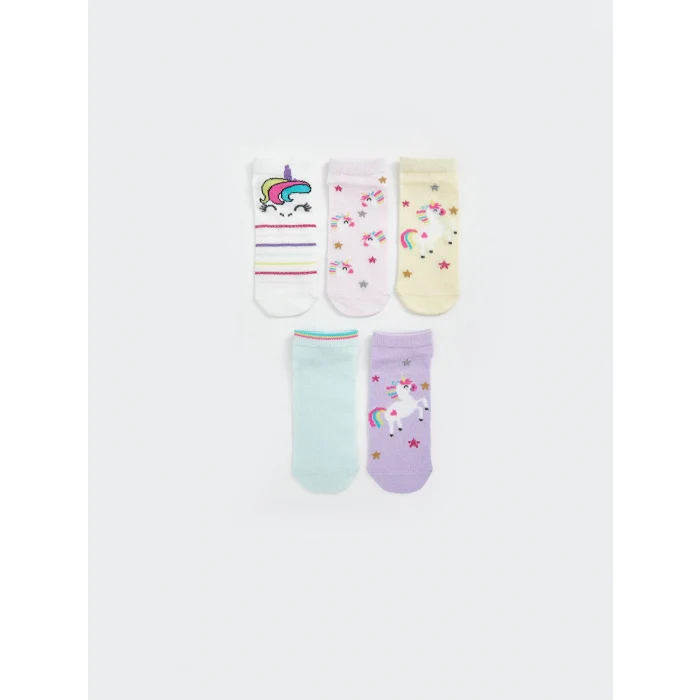 LCW Kids Ekru Desenli Kız Çocuk Patik Çorap 5li