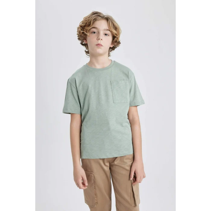Defacto B6158A8KH434 Haki Erkek Çocuk Bisiklet Yaka Kısa Kollu Tişört
