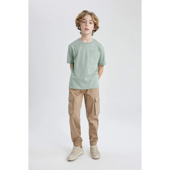 Defacto B6158A8KH434 Haki Erkek Çocuk Bisiklet Yaka Kısa Kollu Tişört