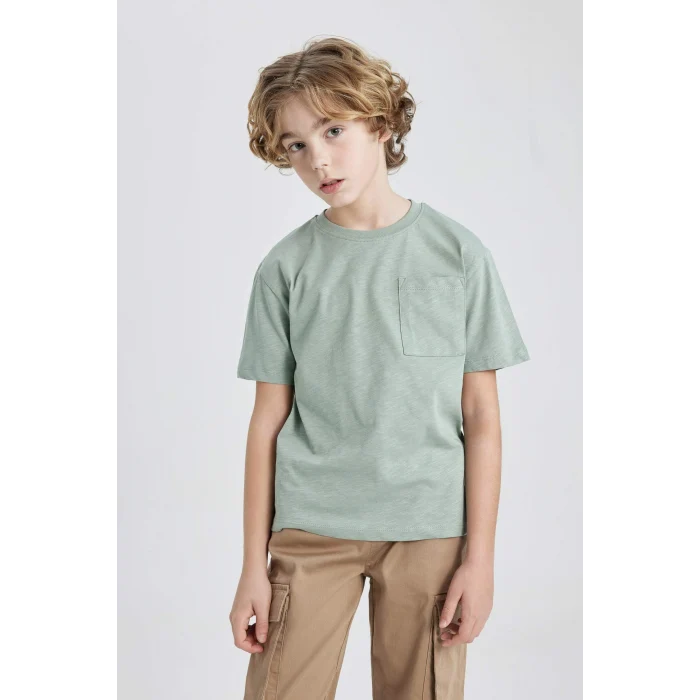 Defacto B6158A8KH434 Haki Erkek Çocuk Bisiklet Yaka Kısa Kollu Tişört