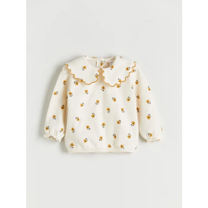 LCW baby Ekru Bebe Yaka Yumuşak Dokulu Kız Bebek Bluz ve Tayt Pantolon