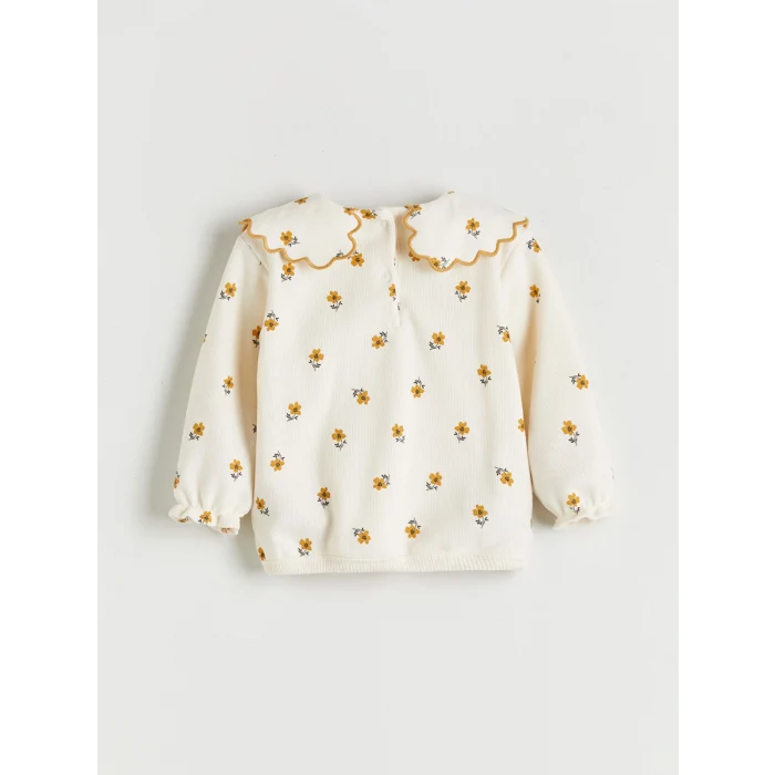 LCW baby Ekru Bebe Yaka Yumuşak Dokulu Kız Bebek Bluz ve Tayt Pantolon