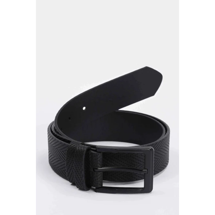 Defacto M4106AZBK23 Siyah Erkek Desenli Suni Deri Jean Kemeri