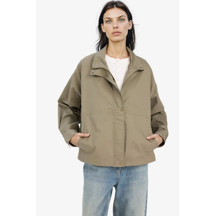 Defacto E8609AXKH402 Haki Su Geçirmez Relax Fit Pamuklu Fermuarlı Mont