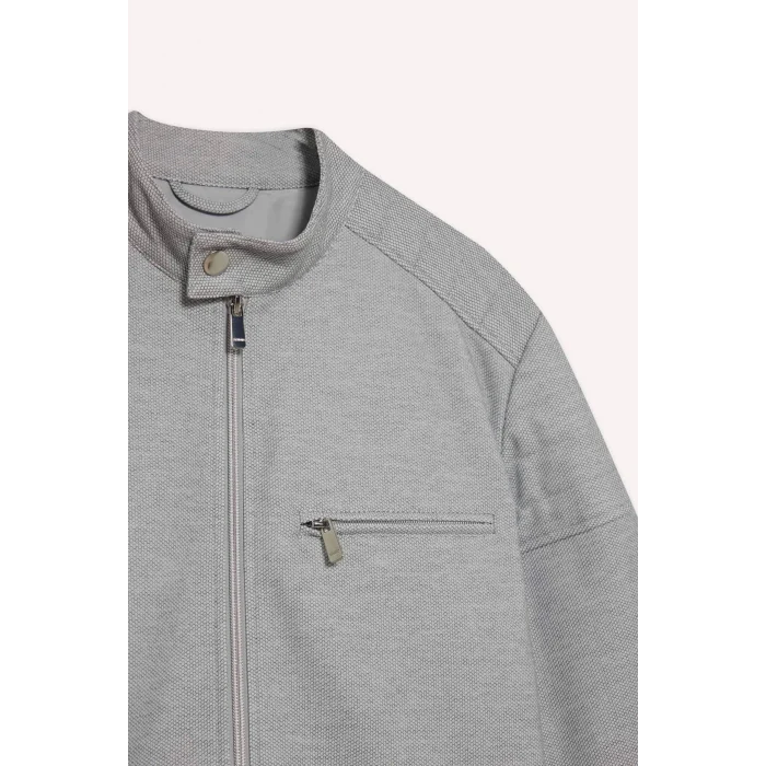 Defacto D7534AXGR221 Gri Slim Fit Dar Kesim Dik Yaka Astarlı Fermuarlı Cepli Mevsimlik Baharlık Mont