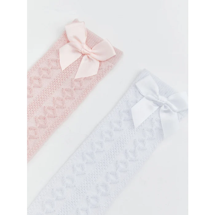 LCW Kids Pembe Fiyonk Detaylı Kız Çocuk Diz Altı Çorap 2li