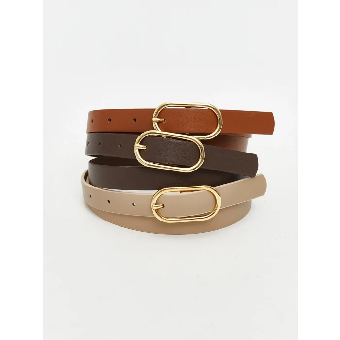 LCW ACCESSORIES Kahverengi Deri Görünümlü Kadın Kemer 3lü