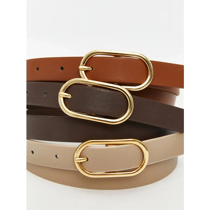 LCW ACCESSORIES Kahverengi Deri Görünümlü Kadın Kemer 3lü