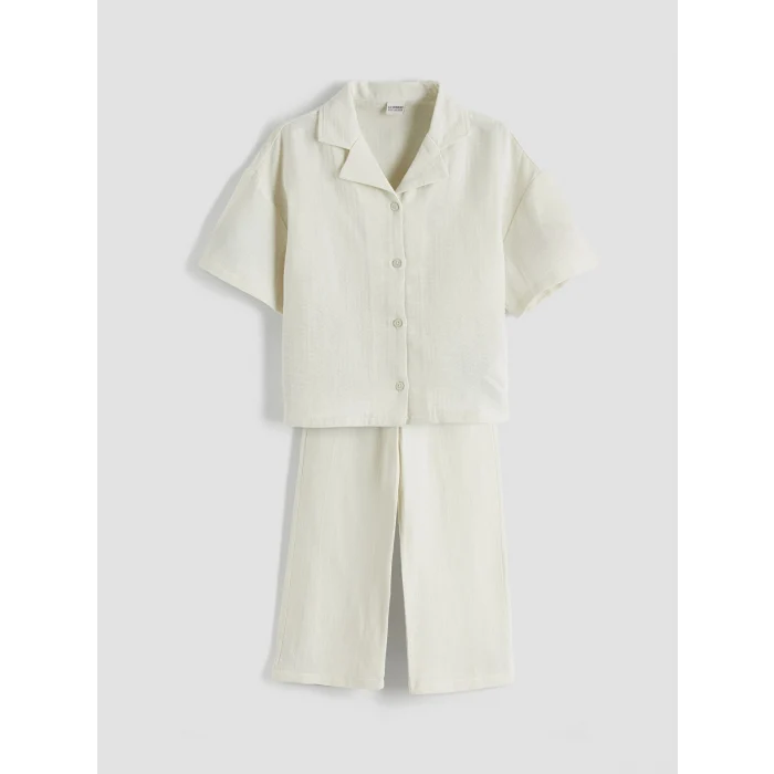 LCW Kids Gri Basic Kız Çocuk Müslin Gömlek ve Pantolon