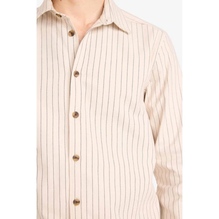 Defacto G6786AXBG766 Bej Flanel Çizgili Gömlek