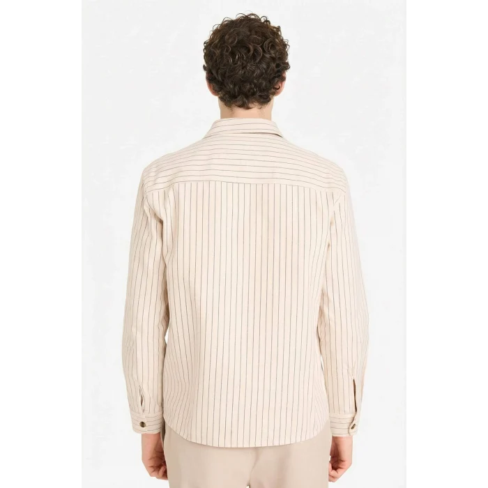 Defacto G6786AXBG766 Bej Flanel Çizgili Gömlek