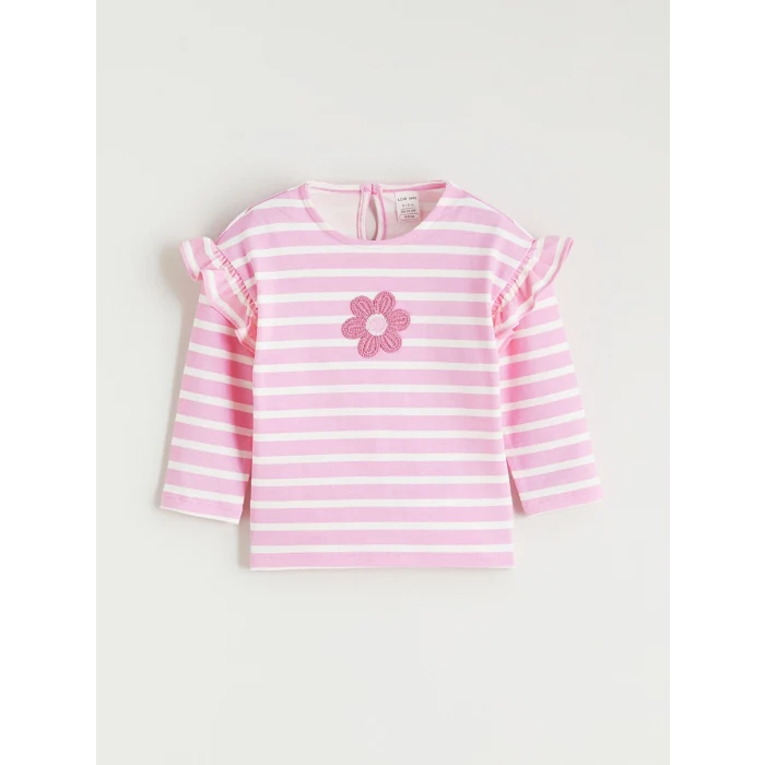 LCW baby Ekru Çiçek Nakışlı Kız Bebek Bluz ve Tayt