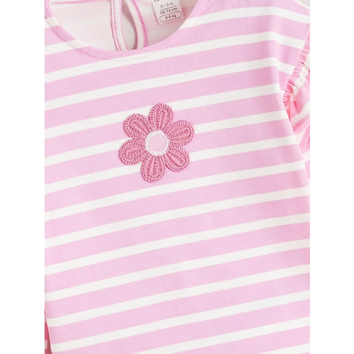 LCW baby Ekru Çiçek Nakışlı Kız Bebek Bluz ve Tayt