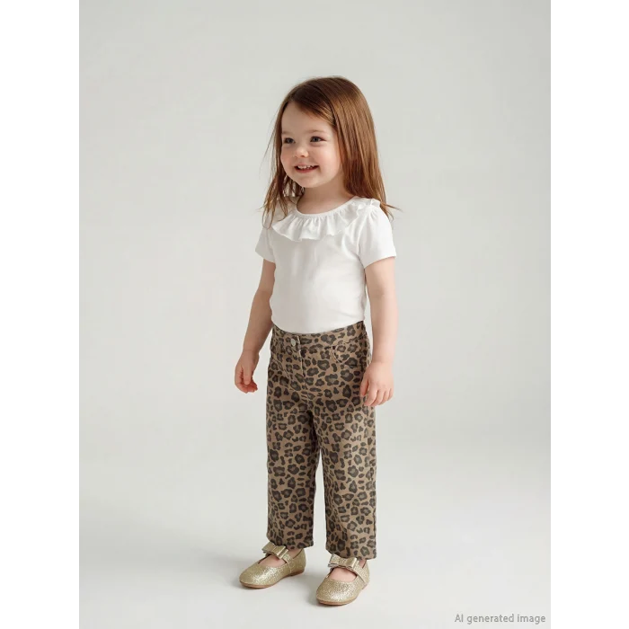 LCW baby Kahverengi Beli Lastikli Leopar Desenli Kız Bebek Pantolon