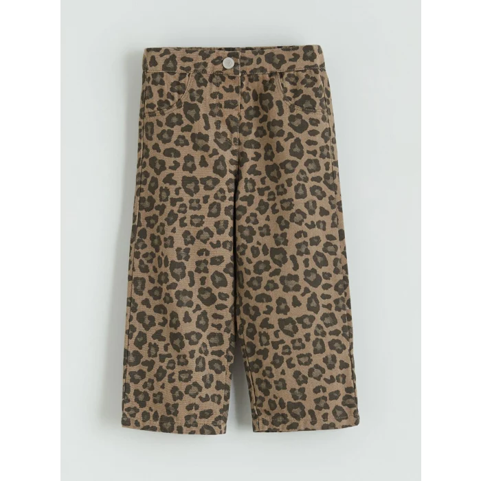 LCW baby Kahverengi Beli Lastikli Leopar Desenli Kız Bebek Pantolon