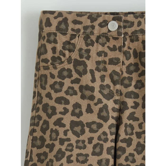 LCW baby Kahverengi Beli Lastikli Leopar Desenli Kız Bebek Pantolon