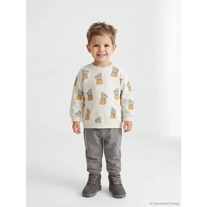 LCW baby Bej Baskılı Erkek Bebek Sweatshirt ve Pantolon