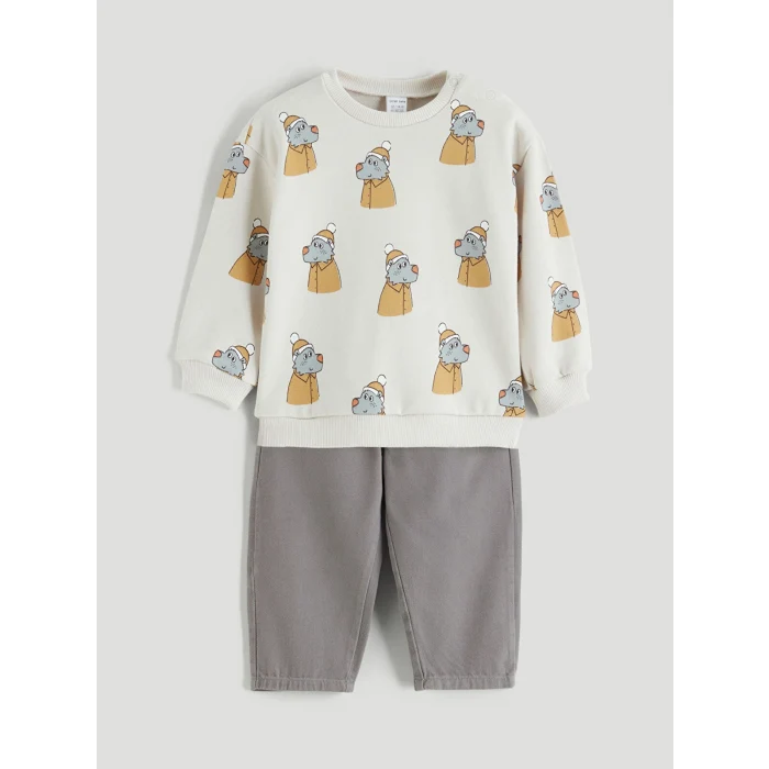 LCW baby Bej Baskılı Erkek Bebek Sweatshirt ve Pantolon