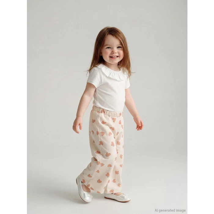 LCW baby Bej Beli Lastikli Baskılı Kız Bebek Eşofman Altı