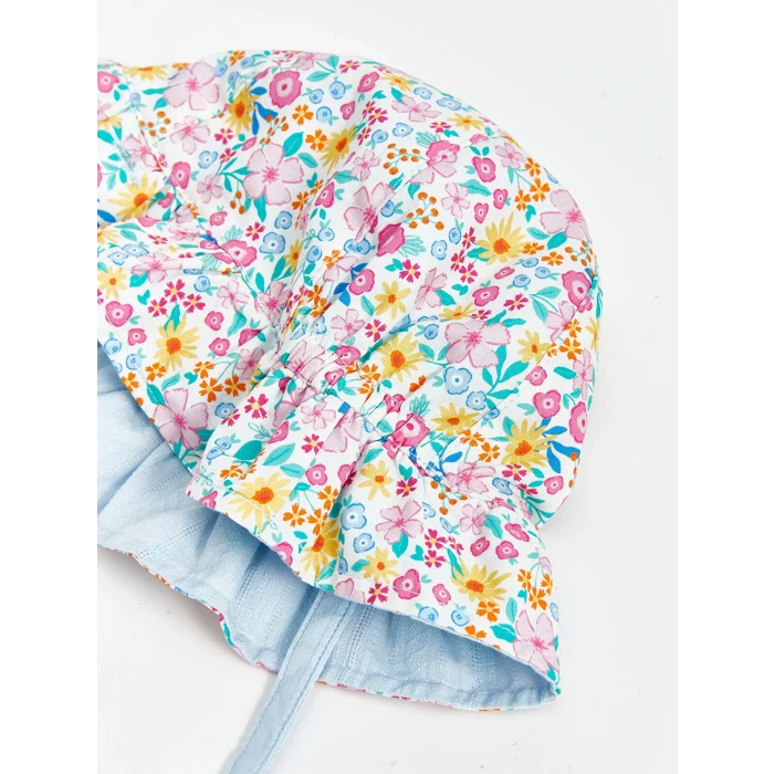 LCW baby Ekru Çiçek Baskılı Kız Bebek Bucket Şapka