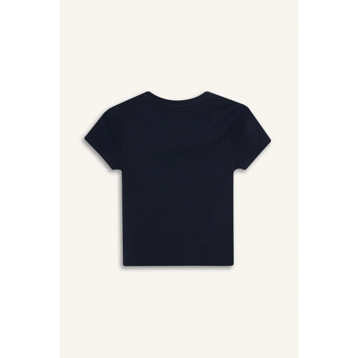 Defacto G2770AXNV1 Lacivert Fitted Yıldız Desenli Ribana Tişört