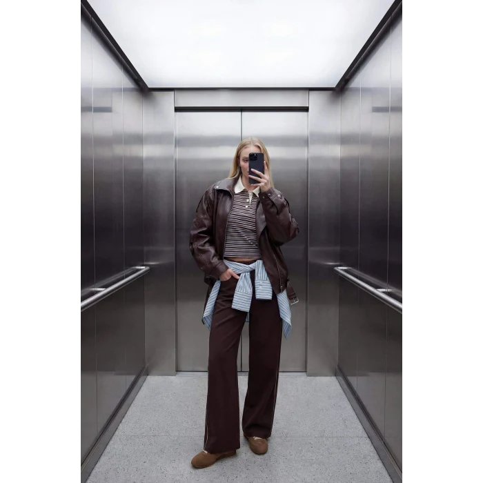 Defacto D6668AXBN192 Kahve Straight Fit Cepli Düz Paça Eşofman Altı