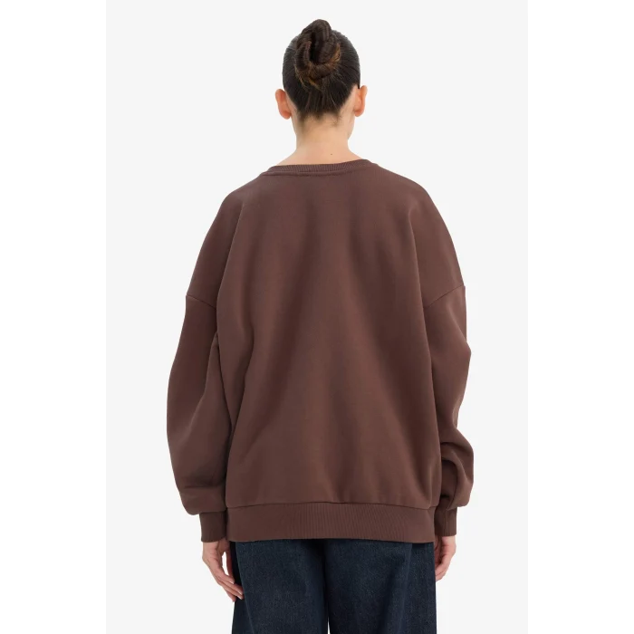 Defacto G6890AXBN1 Kahve Oversize Baskılı Sweatshirt