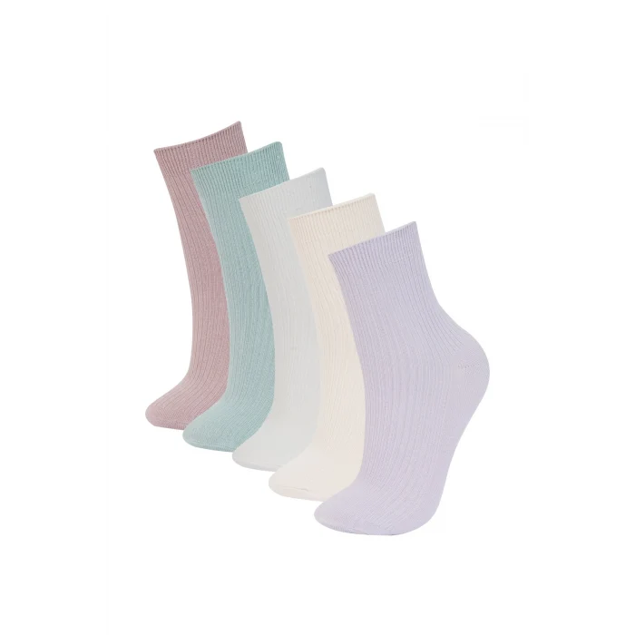 Defacto E2060AXKR1 Çok Renkli Kadın Rahat Lastikli 5li Pamuklu Soket Çorap