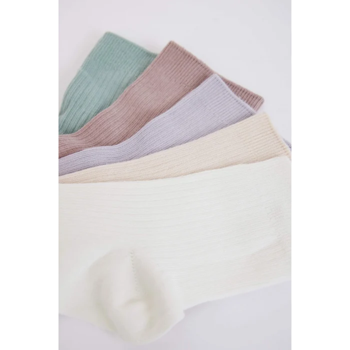 Defacto E2060AXKR1 Çok Renkli Kadın Rahat Lastikli 5li Pamuklu Soket Çorap